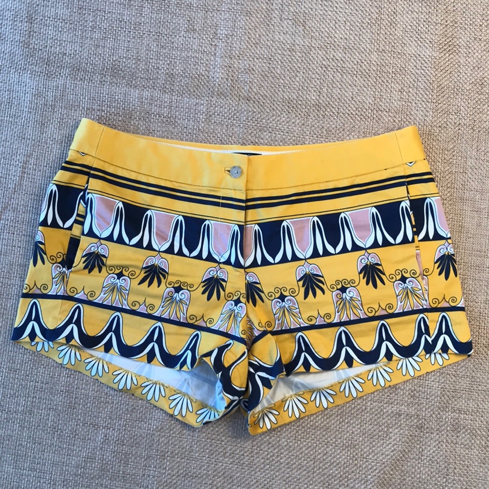J. Crew scroll print gold and navy shorts size 8
